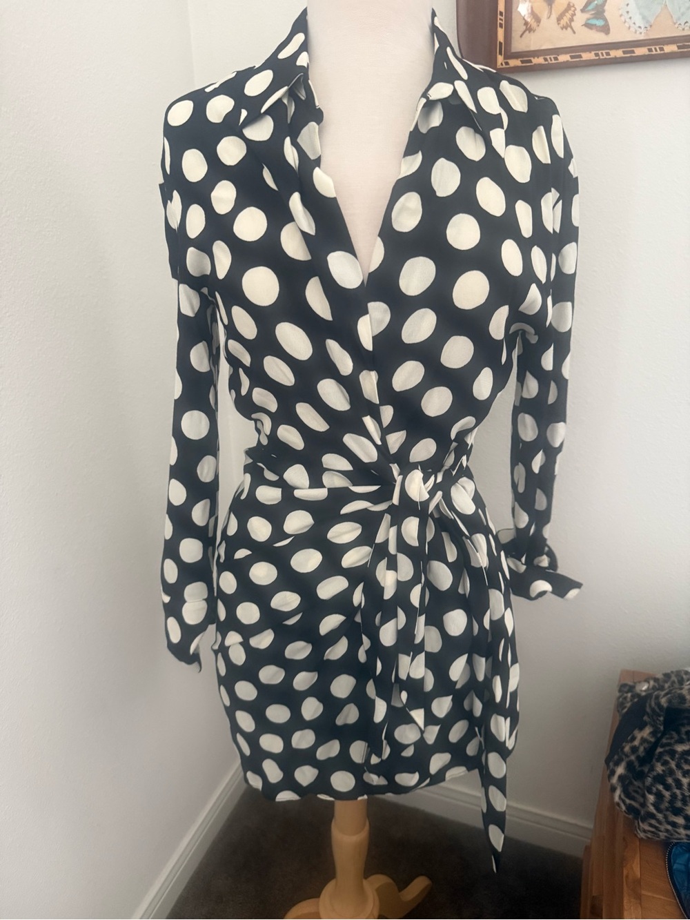 Zara Black and White Polka Dot Wrap Mini Dress - Picture 3 of 4